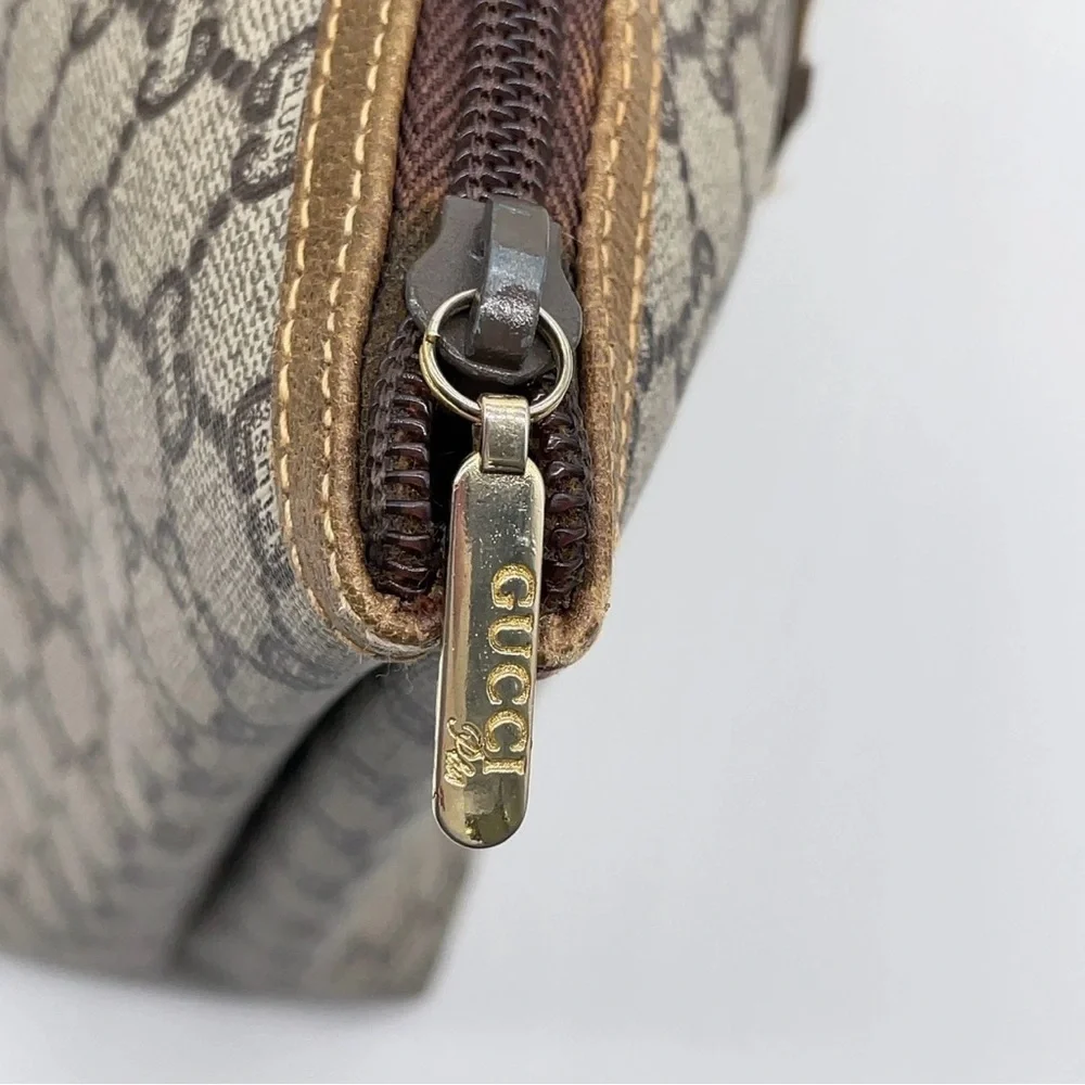 Auth Gucci GG Plus Beige Sherry Line PVC x Leather Brown Tote Bag